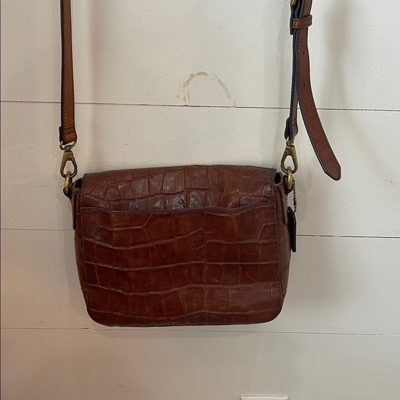 FOSSIL Brown Cowhide Leather Turn Lock Croc Embossed Crossbody Bag vintage bag - Picture 14 of 14